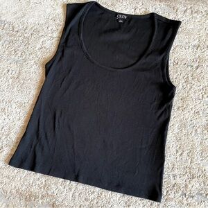 J Crew Ribbed Tank Top Solid Black Sleeveless Round Neck Cotton: Large
